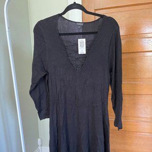 Black Corset Neckline Dress with 3/4 Length Sleeve